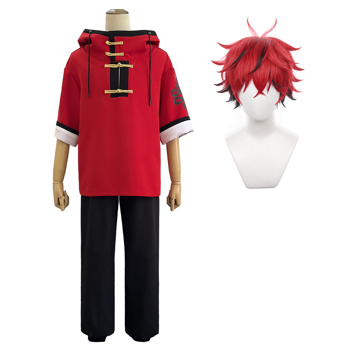 HOLOUN Gokurakugai Manga Anime Alma Cosplay Costume Wig Red Hoodie Black Pants Casual Daily Wearing Rose Net Halloween Christmas