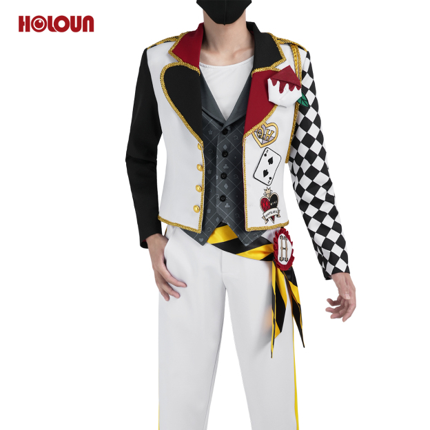 HOLOUN Twisted Game ‌Heartslabyul Cater Ace Trey Deuce Cosplay Costume Jacket Grey Red Vest Shirt Pants Convention Halloween Christmas