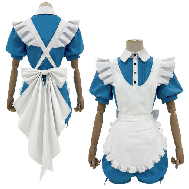HOLOUN Butler Anime Ciel Phantomhive Cosplay Costume Blue Top Shorts White Apron Bow-knot Halloween Christmas Convention