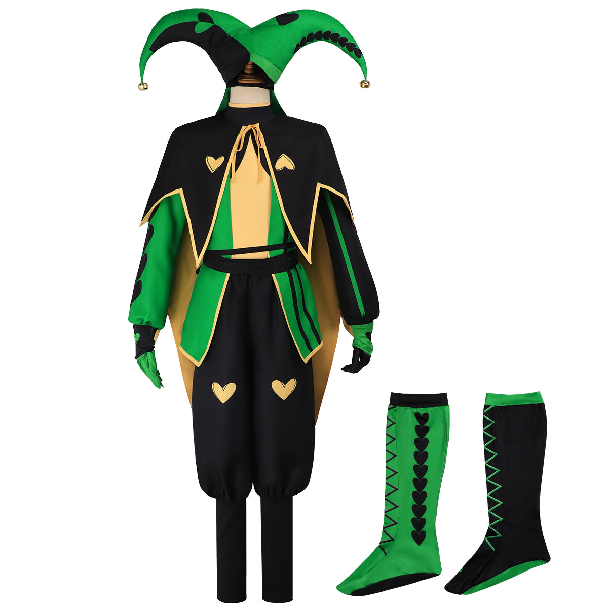 Pre-sale HOLOUN The Freak Anime Harlequin Cosplay Costume Green Coat Top Pants Clown Collar Clown Hat Convention Halloween Christmas