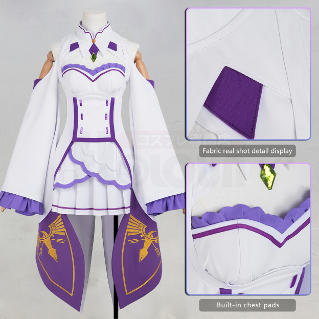 Pre-sale HOLOUN Emilia Cosplay Costume Wig Zero Anime Embroidery Clothes Skirt Convention Halloween Christmas Party