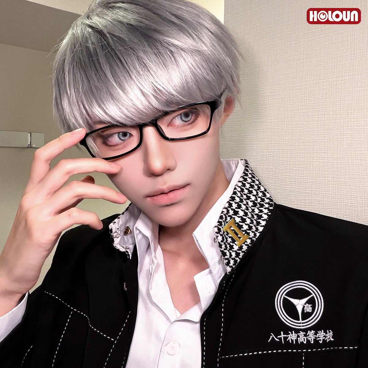 HOLOUN P4 Game Yu Narukami Cosplay Costume Wig School Uniform Embroidery Plaid Collar Suit Pants White Shirt Daily Wear Halloween