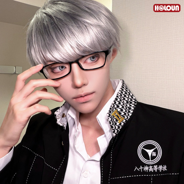 HOLOUN P4 Game Yu Narukami Cosplay Costume Wig School Uniform Embroidery Plaid Collar Suit Pants White Shirt Daily Wear Halloween