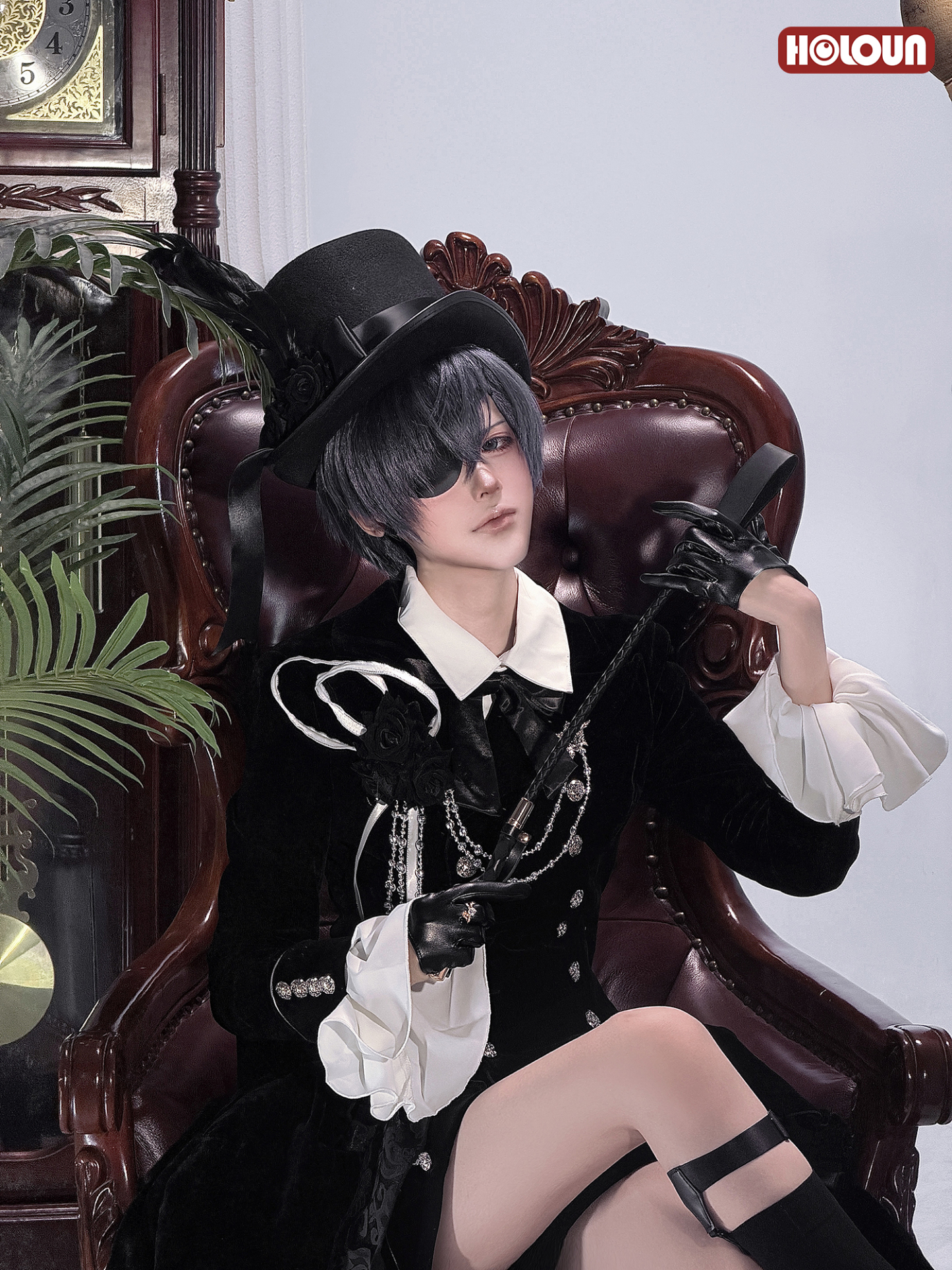 HOLOUN Anime Bocchan Ciel Phantomhive Cosplay Costume Gothic Ouji Double-breasted Tailcoat Jacket Convention Halloween Christmas