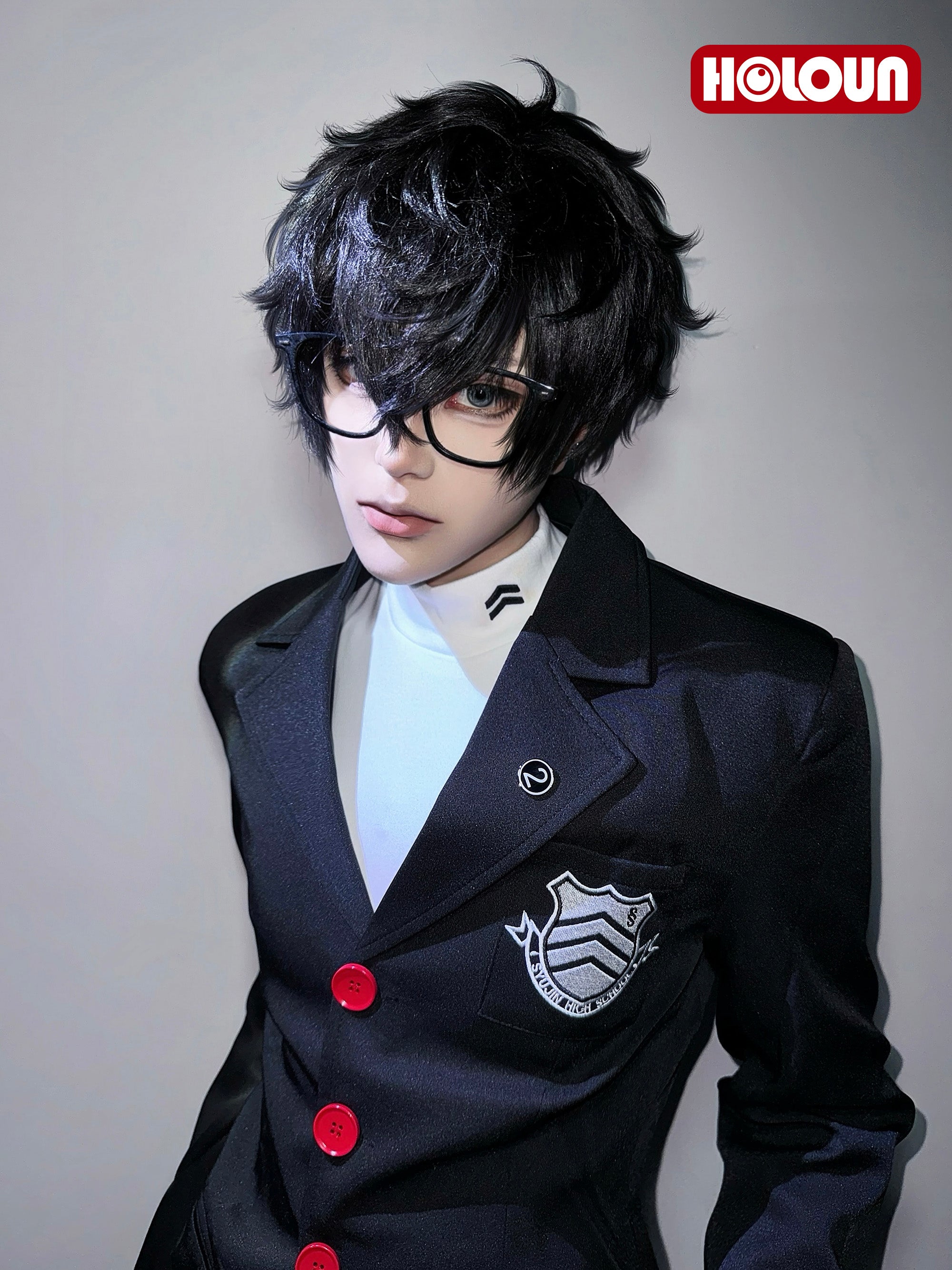 HOLOUN PS 5 Game Ren Amamiya Cosplay Costume Wig Joker School Uniform Embroidery Suit Pants Brooch Daily Wear Unisex Halloween Gift