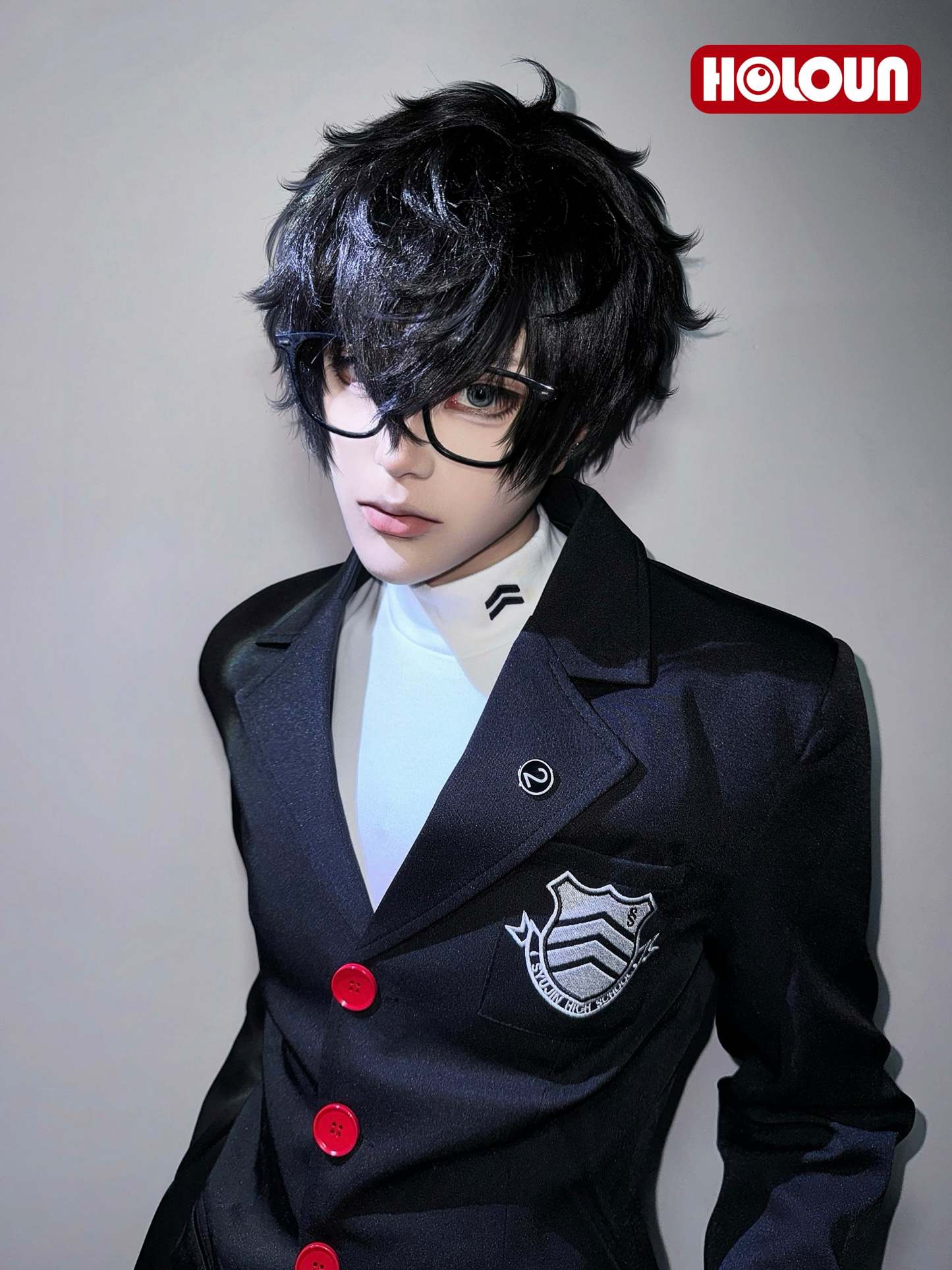 HOLOUN PS 5 Game Ren Amamiya Cosplay Costume Wig Joker School Uniform Embroidery Suit Pants Brooch Daily Wear Unisex Halloween Gift