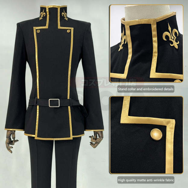 HOLOUN Anime Lelouch Lamperouge Cosplay Costume Black Jacket Pants Belt Halloween Christmas