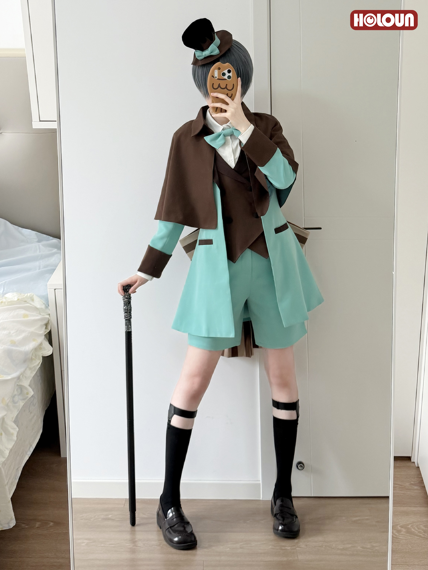 HOLOUN Anime Ciel Phantomhive Mint Chocolate Valentine Cosplay Costume Coat Shawl Short Hat Bow Convention Halloween Outfit