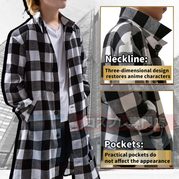 HOLOUN Tokyo Manji Gang Manjiro Sano Mikey Cosplay Anime Costume Long Sleeve Plaid Shirts New Blouses Jacket Coat Casual Wear