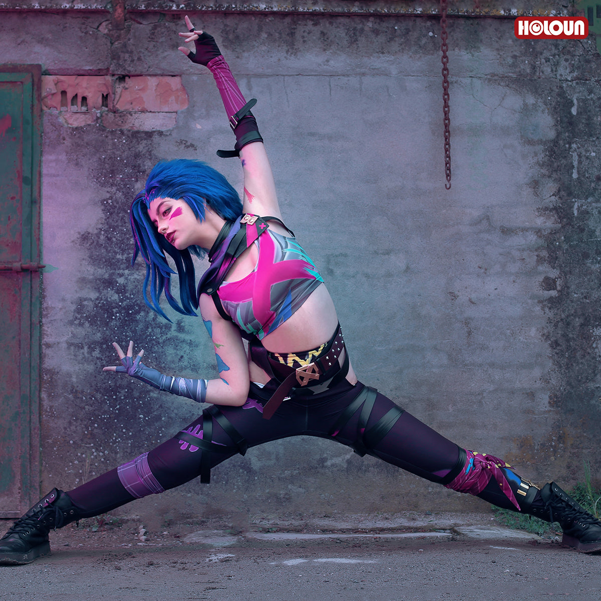 HOLOUN LOL Game Jinx Cosplay Costume Wig Scrawl Vest Pants Hat Qutfit Halloween Christmas Gift Cos Convention