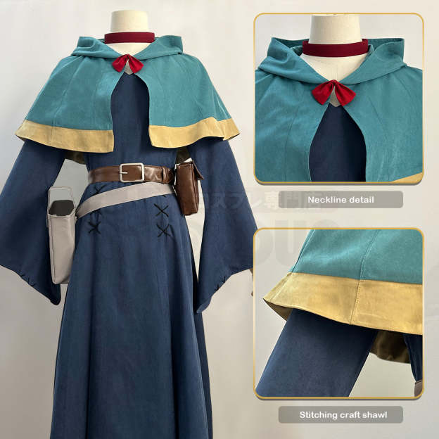 HOLOUN Delicious in Anime Marcille Cosplay Costume Wig Shawl Cloak Dress Pants Rose Net