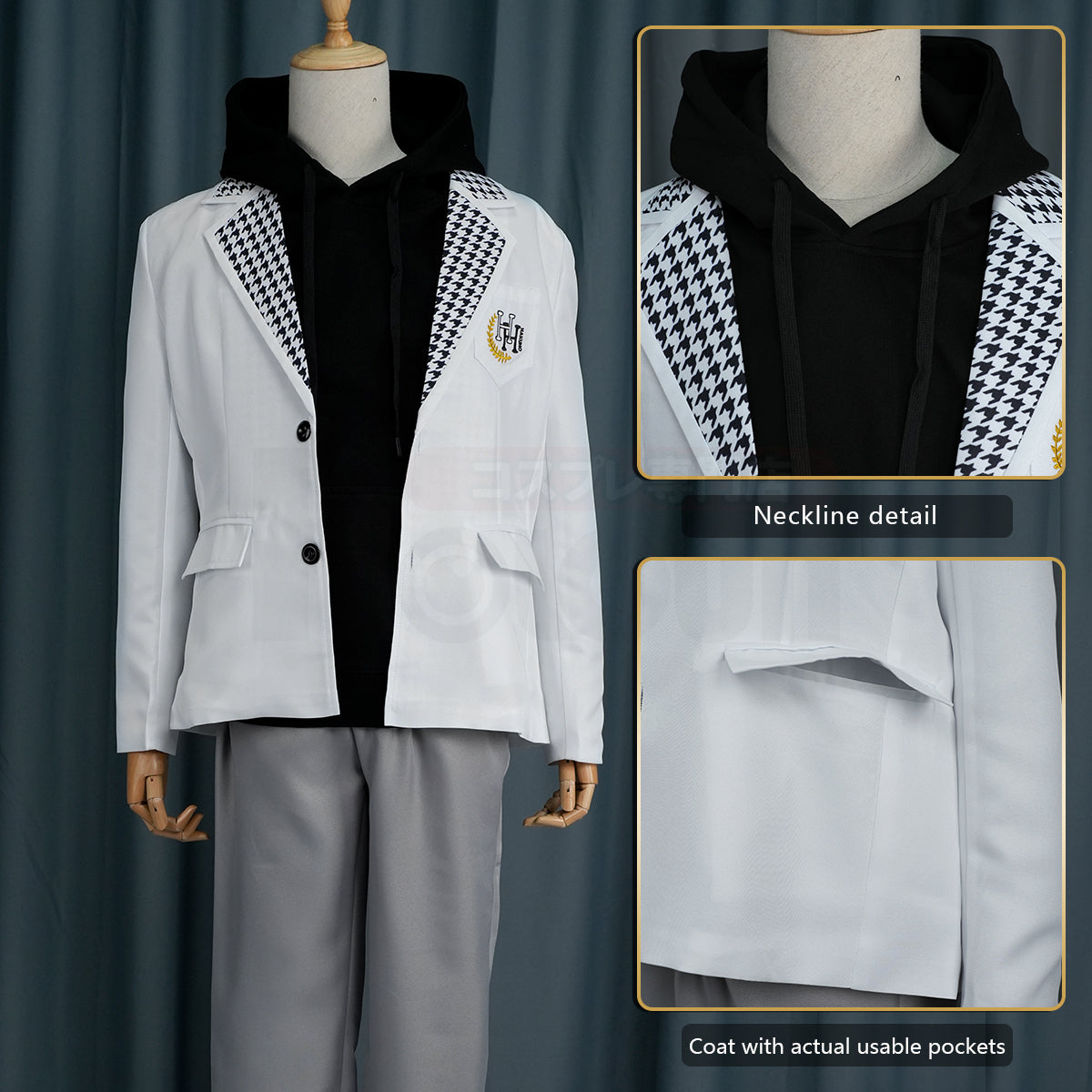 HOLOUN Anime Nagi Cosplay Costume Wig Black Hoodie DK School Uniform Embroidery Suit Pants Rose Net Synthetic Fibers