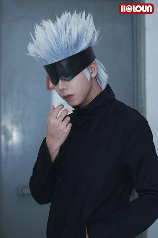 HOLOUN Jujutsu JJK Manga Anime Satoru Gojo Cosplay Costume Shibuya Incident Black Uniform Patch Wig Rose Net Synthetic Halloween