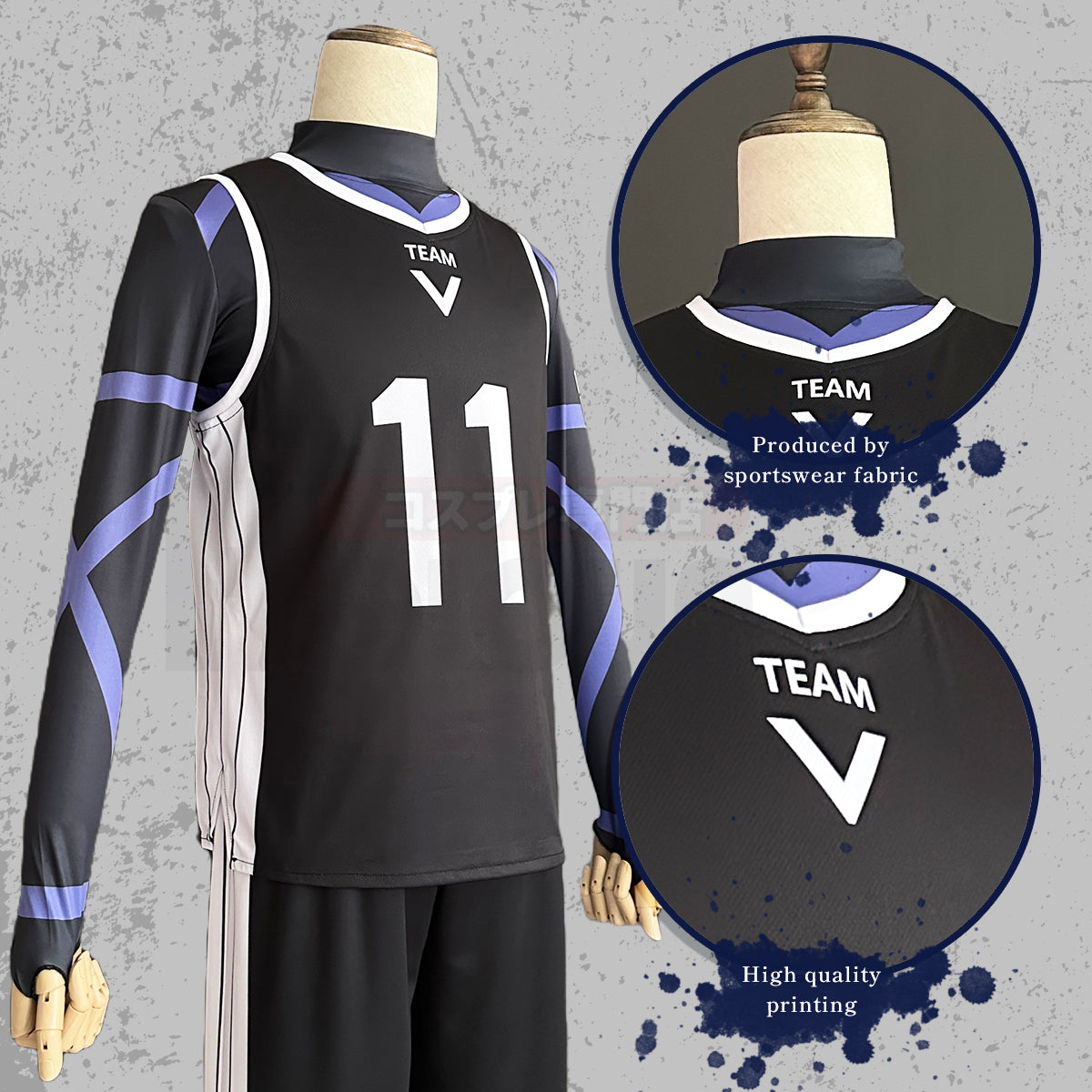 HOLOUN Blue Lock Anime Nagi Cosplay Costume Wig Jersey No.11 Black T-shirt Football Soccer Training Uniform Halloween Christmas