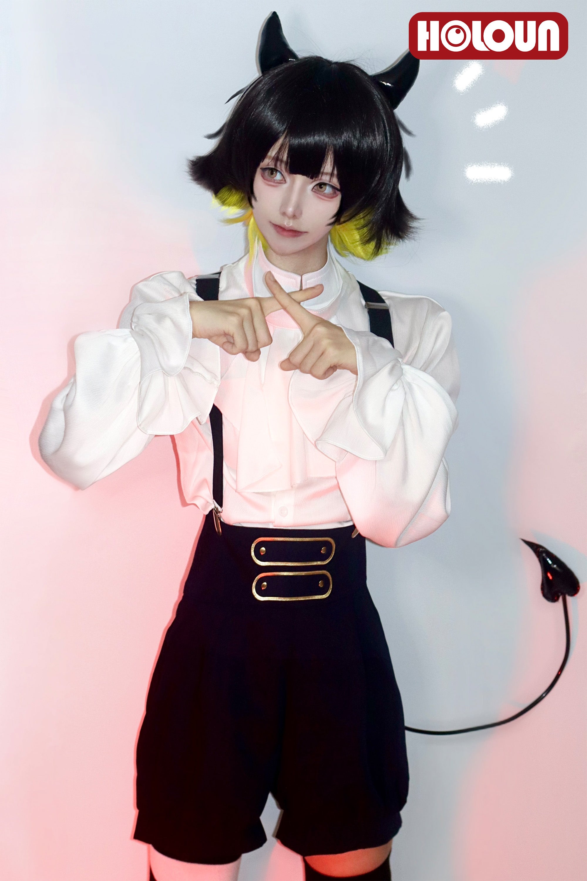 HOLOUN Anime Bachira Cosplay Costume Wig Angels and Demons Evil Horn Tail Shirts Shorts Rose Net