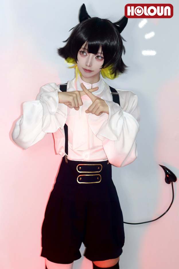 HOLOUN Anime Bachira Cosplay Costume Wig Angels and Demons Evil Horn Tail Shirts Shorts Rose Net