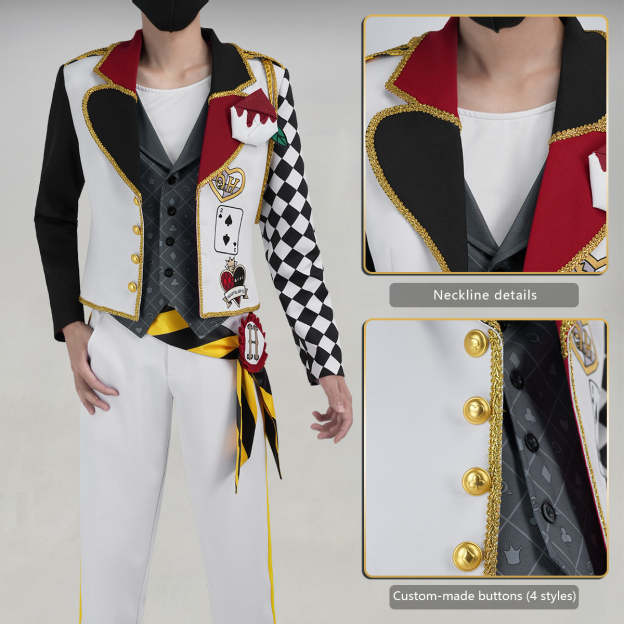 HOLOUN Twisted Game ‌Heartslabyul Cater Ace Trey Deuce Cosplay Costume Jacket Grey Red Vest Shirt Pants Convention Halloween Christmas