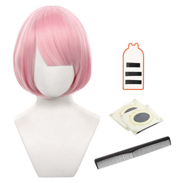 HOLOUN Anime Ram Cosplay Wig Rose Net Synthetic Fiber Adjustable Size Heat Resistant