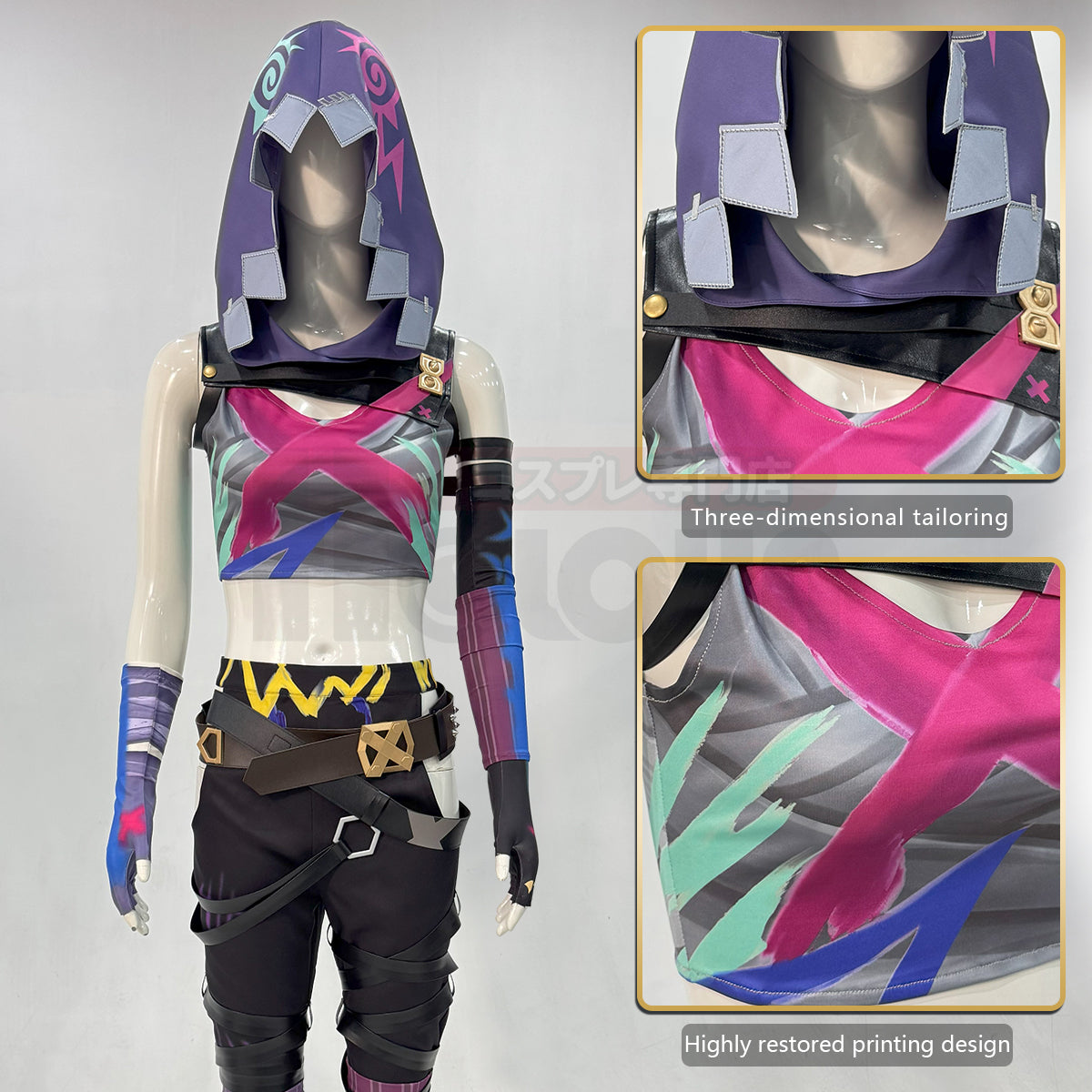 HOLOUN LOL Game Jinx Cosplay Costume Wig Scrawl Vest Pants Hat Qutfit Halloween Christmas Gift Cos Convention