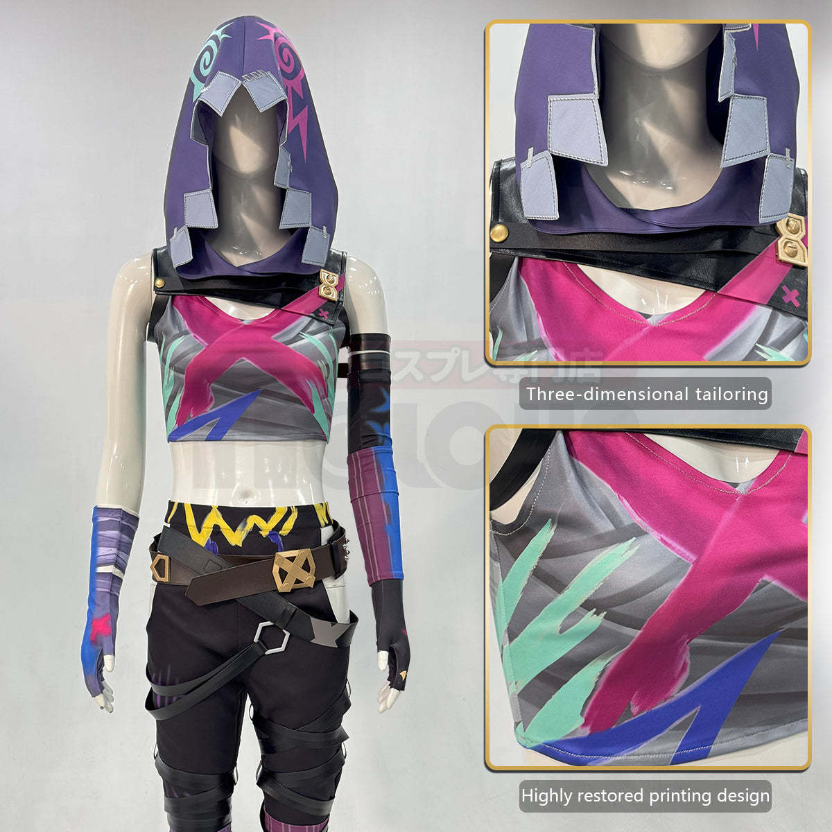 HOLOUN LOL Game Jinx Cosplay Costume Wig Scrawl Vest Pants Hat Qutfit Halloween Christmas Gift Cos Convention