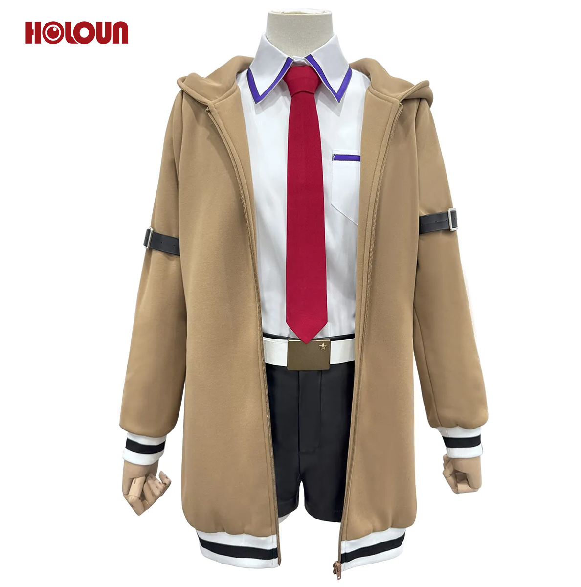 HOLOUN Steins Gate Anime Makise Kurisu Cosplay Costume Shirt Coat Shorts Tie Belt Arm Straps Daily Wear Cos Convention Gift