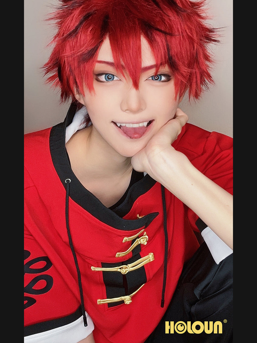 HOLOUN Gokurakugai Manga Anime Alma Cosplay Costume Wig Red Hoodie Black Pants Casual Daily Wearing Rose Net Halloween Christmas