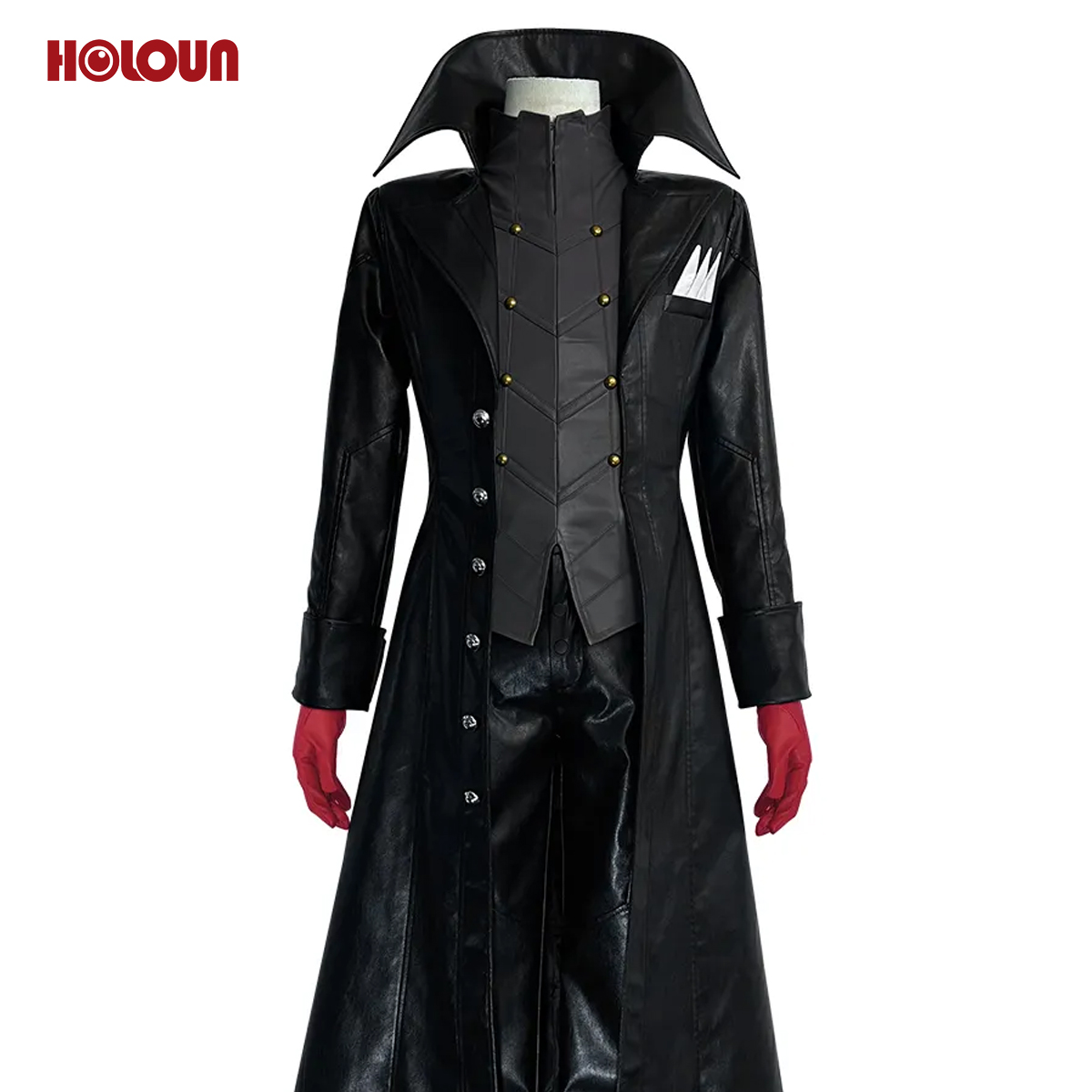 HOLOUN P5 Game Ren Amamiya Cosplay Costume Wig Mask Joker Faux Leather Coat Pants Vest Gloves Daily Wear Cos Convention Outfit Rose Net