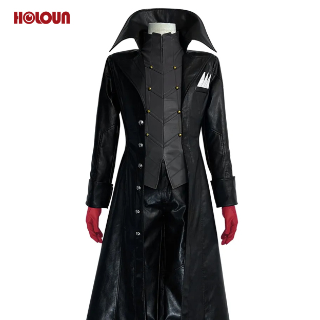 HOLOUN P5 Game Ren Amamiya Cosplay Costume Wig Mask Joker Faux Leather Coat Pants Vest Gloves Daily Wear Cos Convention Outfit Rose Net