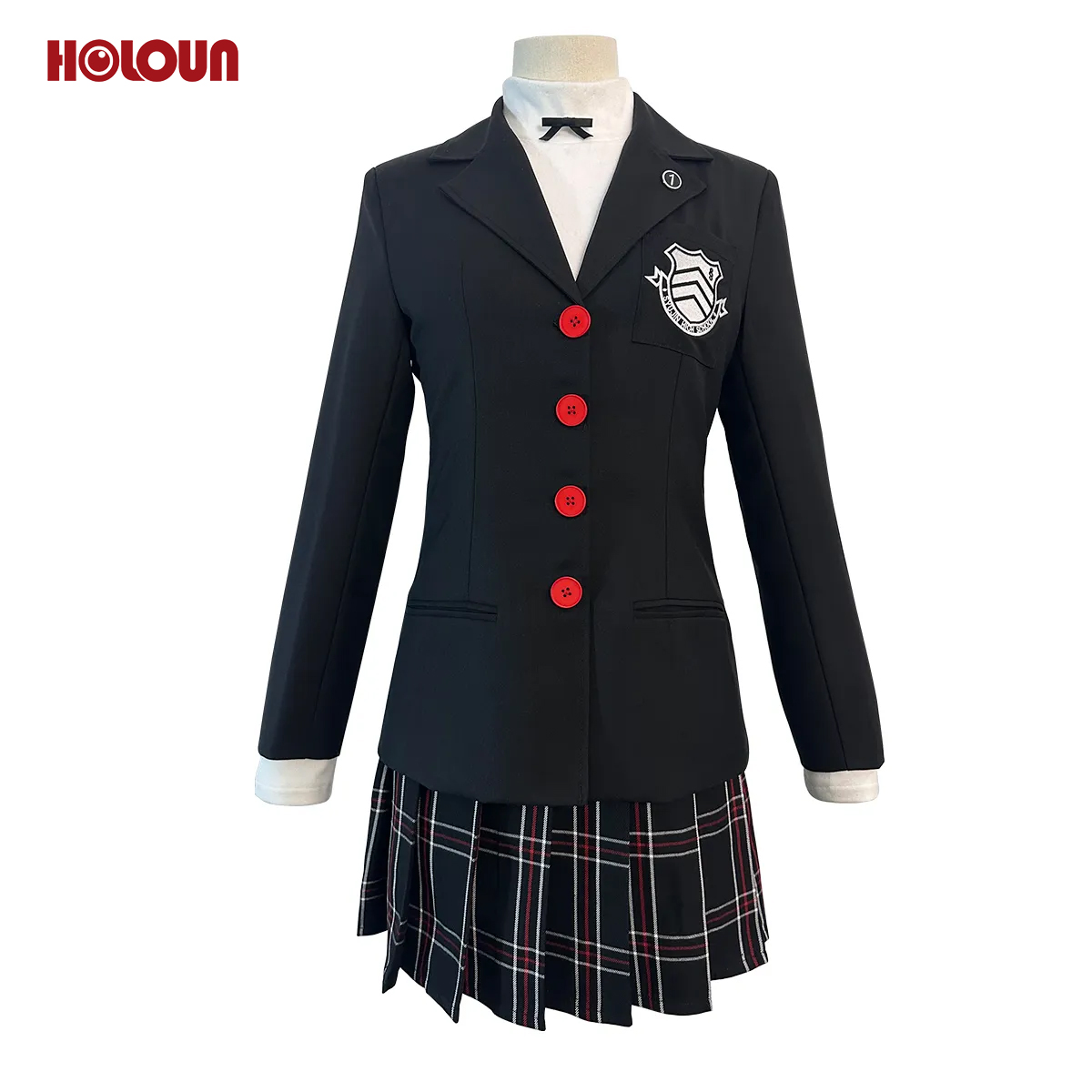 HOLOUN P5 Game Kasumi Yoshizawa Cosplay Costume Wig School Uniform Embroidery School Badge Suit Plaid JK Skirt Shirt Rose Net