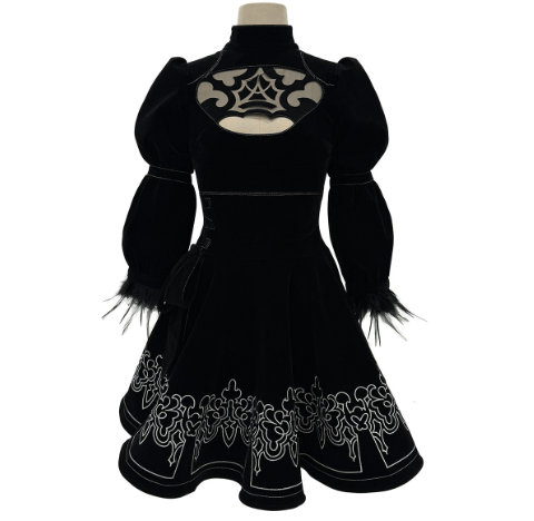 HOLOUN 2B Game Cosplay Costume Embroidery Dress Convention Halloween Christmas Eye Mask Gloves Stockings Hairband