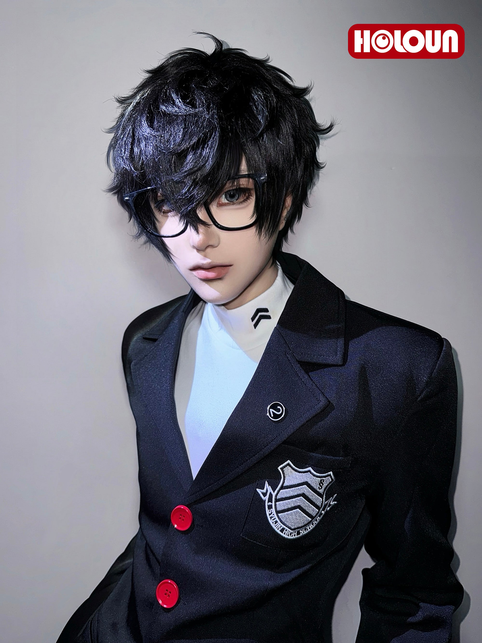 HOLOUN PS 5 Game Ren Amamiya Cosplay Costume Wig Joker School Uniform Embroidery Suit Pants Brooch Daily Wear Unisex Halloween Gift