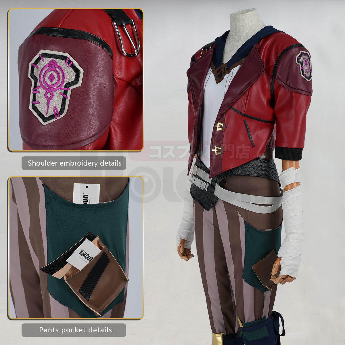 HOLOUN LOL Game Vi The Piltover Enforce Cosplay Costume Wig Faux Leather Jacket  Halloween Christmas Convention Pants Vest