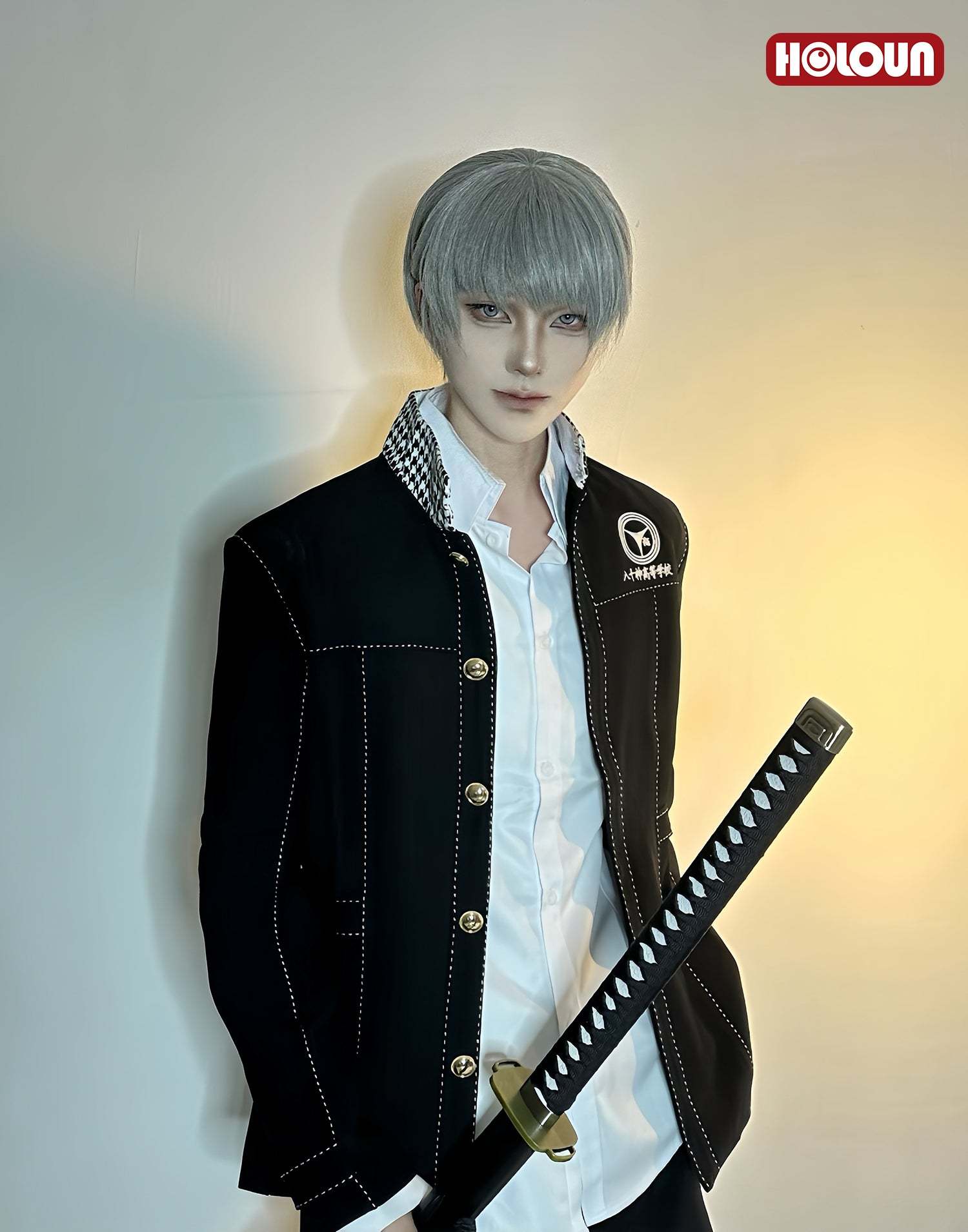 HOLOUN P4 Game Yu Narukami Cosplay Costume Wig School Uniform Embroidery Plaid Collar Suit Pants White Shirt Daily Wear Halloween