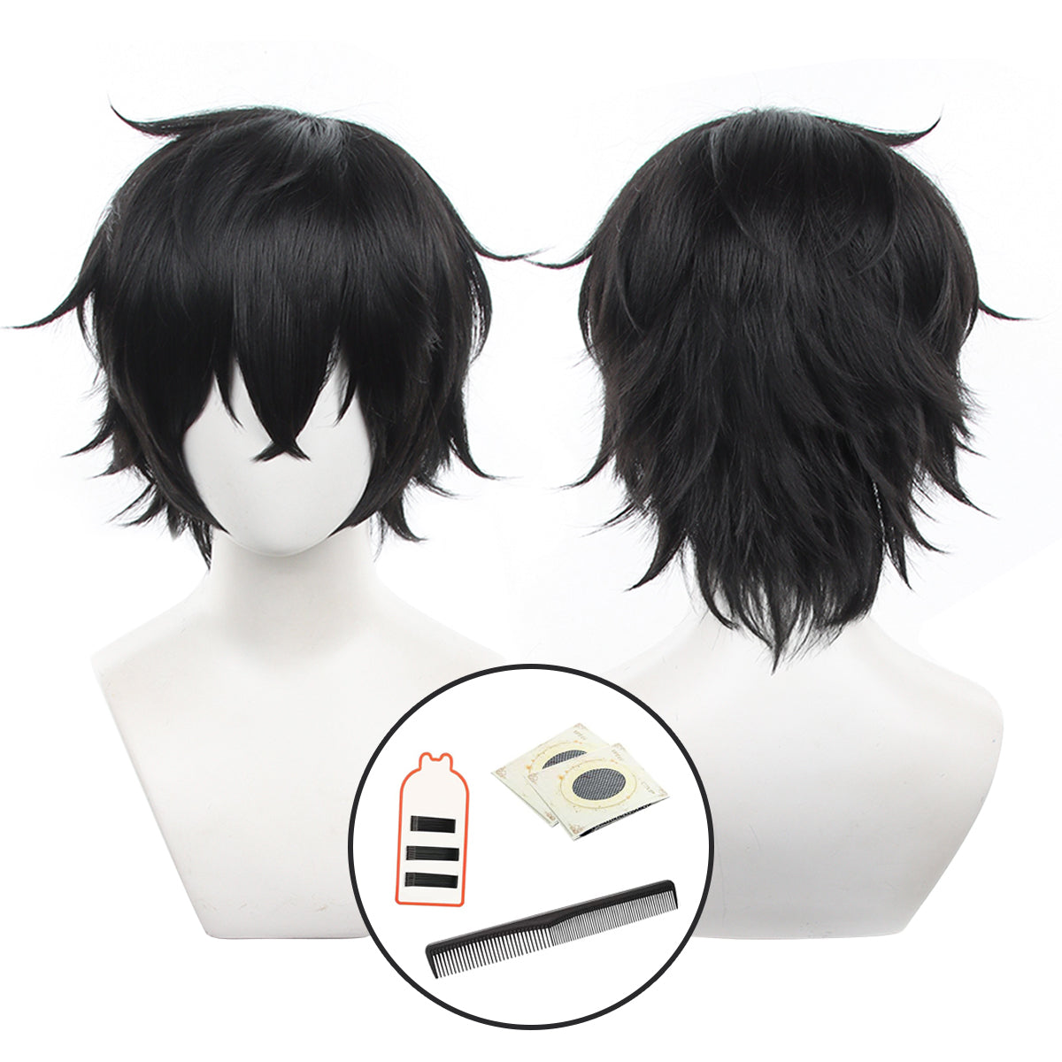 HOLOUN PS 5 Game Ren Amamiya Joker Cosplay Wig Rose Net Synthetic Fiber Adjustable Size Black Heat Resistant