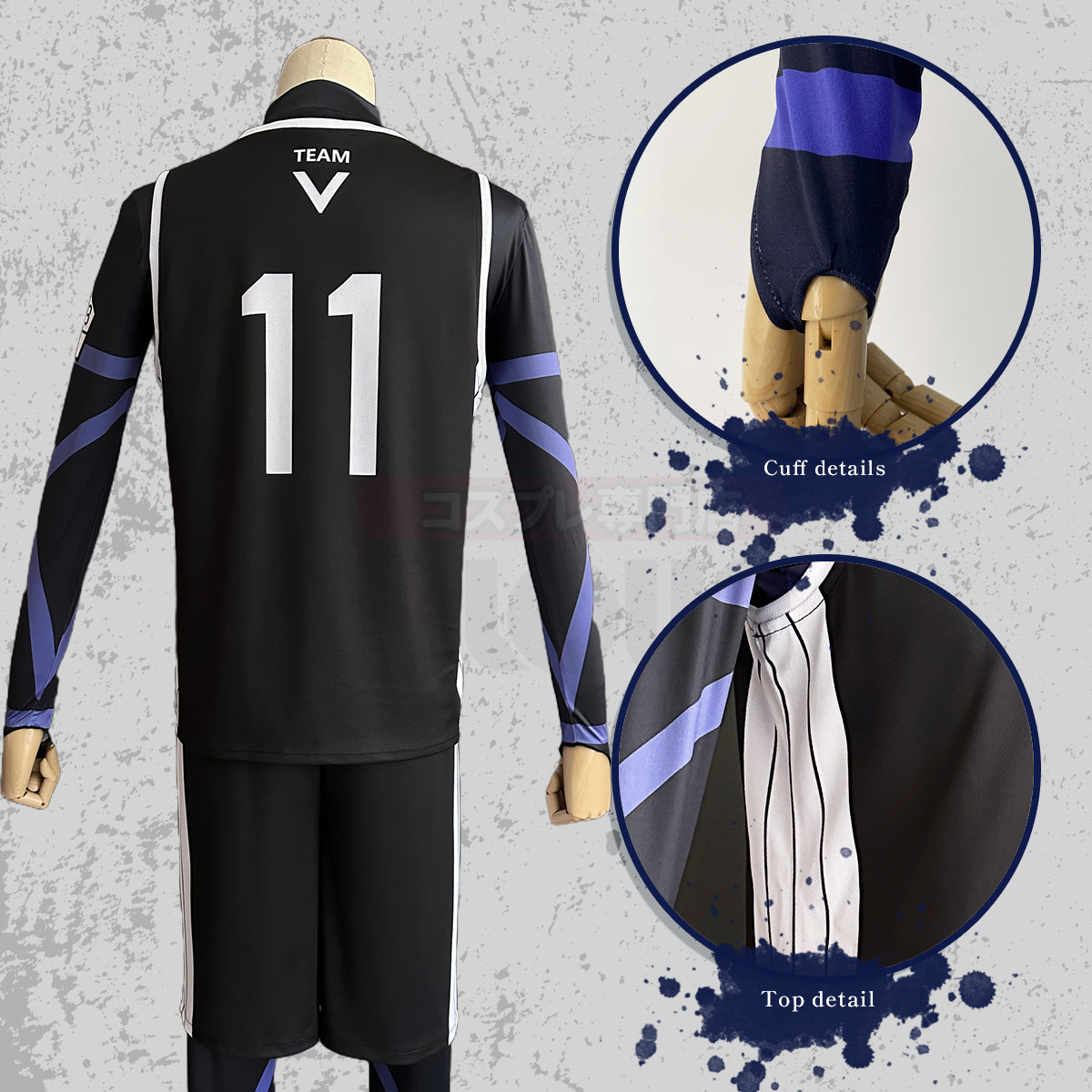 HOLOUN Blue Lock Anime Nagi Cosplay Costume Wig Jersey No.11 Black T-shirt Football Soccer Training Uniform Halloween Christmas