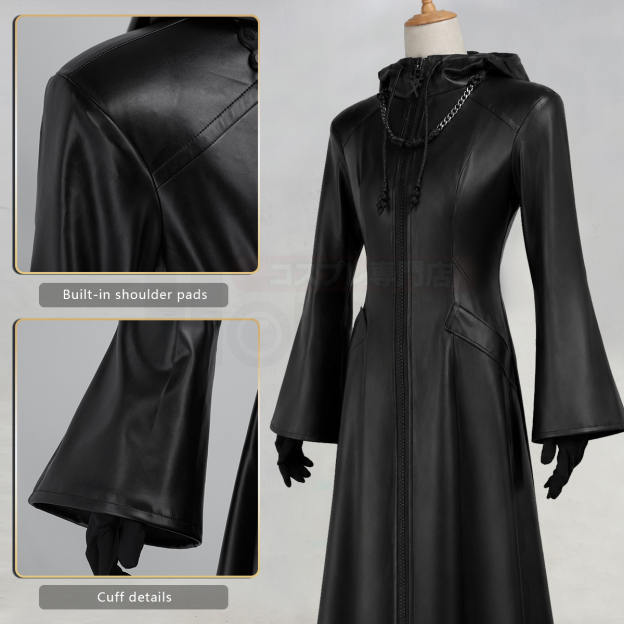 Pre-sale HOLOUN KH Game Organization Cosplay Costume Black Hooded Leather Coat Necklace Gloves Convention Halloween Christmas