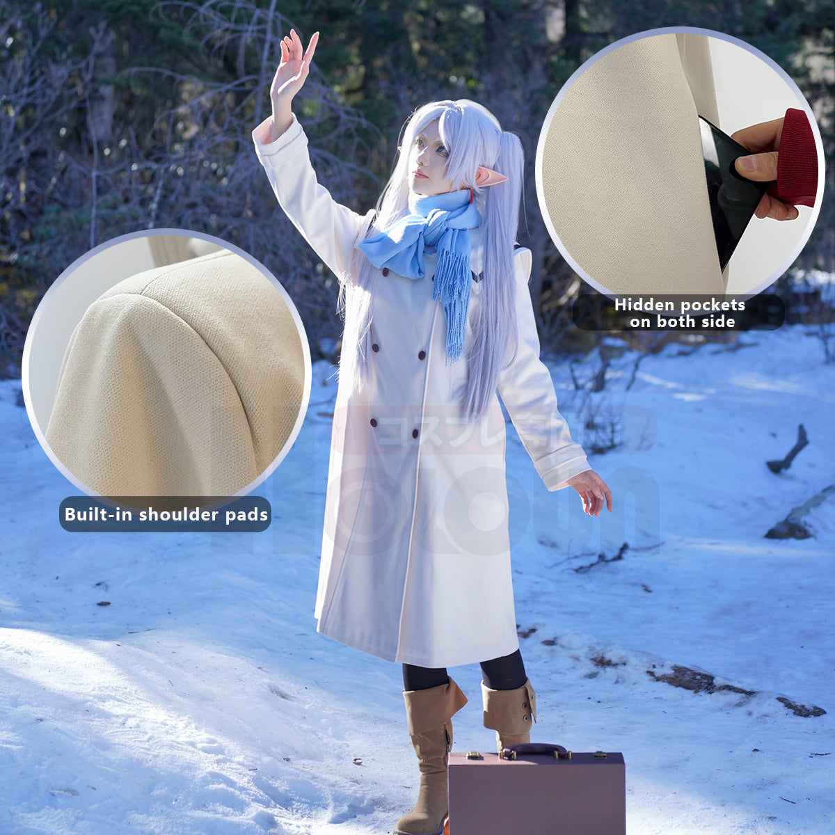 HOLOUN Frieren Beyond Journey's End Anime Frieren Cosplay Costume Winter Coat Wig Ponytail Halloween Christmas Convention