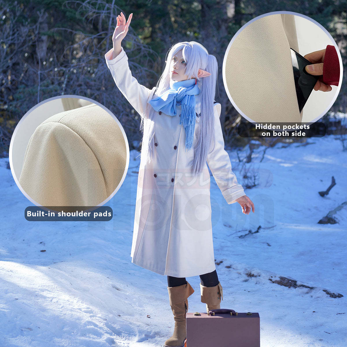 HOLOUN Frieren Beyond Journey's End Anime Frieren Cosplay Costume Winter Coat Wig Ponytail Halloween Christmas Convention