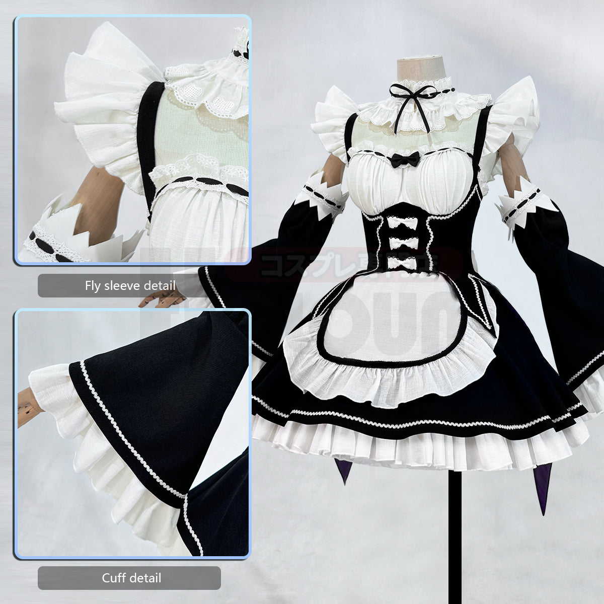 HOLOUN Anime Rem Cosplay Costume Wig Lolita Maid Dress Black White Halloween Christmas