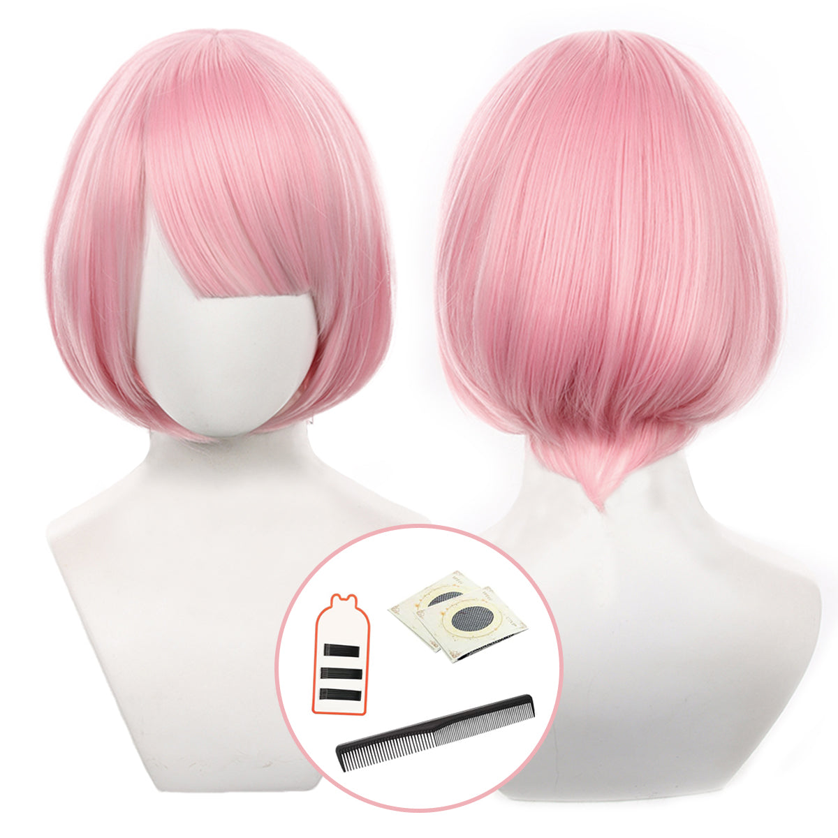 HOLOUN Anime Ram Cosplay Wig Rose Net Synthetic Fiber Adjustable Size Heat Resistant