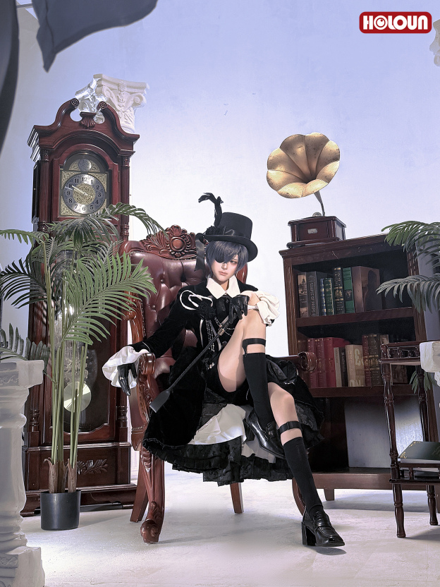 HOLOUN Anime Bocchan Ciel Phantomhive Cosplay Costume Gothic Ouji Double-breasted Tailcoat Jacket Convention Halloween Christmas