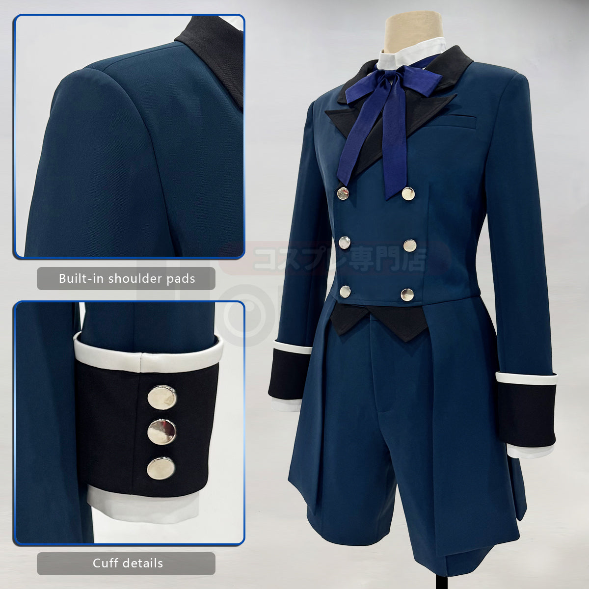 HOLOUN Butler Anime Ciel Phantomhive Cosplay Costume Dark Blue Double-Breasted Coat Short Animation Convention Daily Wear