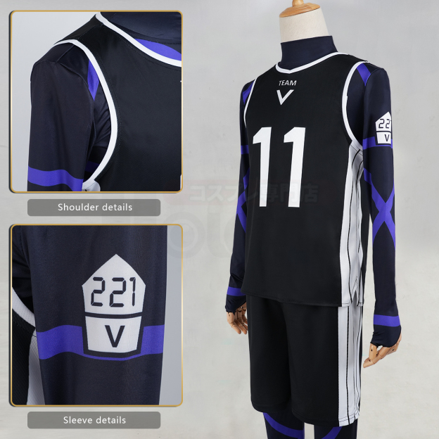 HOLOUN Blue Lock Anime Nagi Cosplay Costume Wig Jersey No.11 Black T-shirt Football Soccer Training Uniform Halloween Christmas