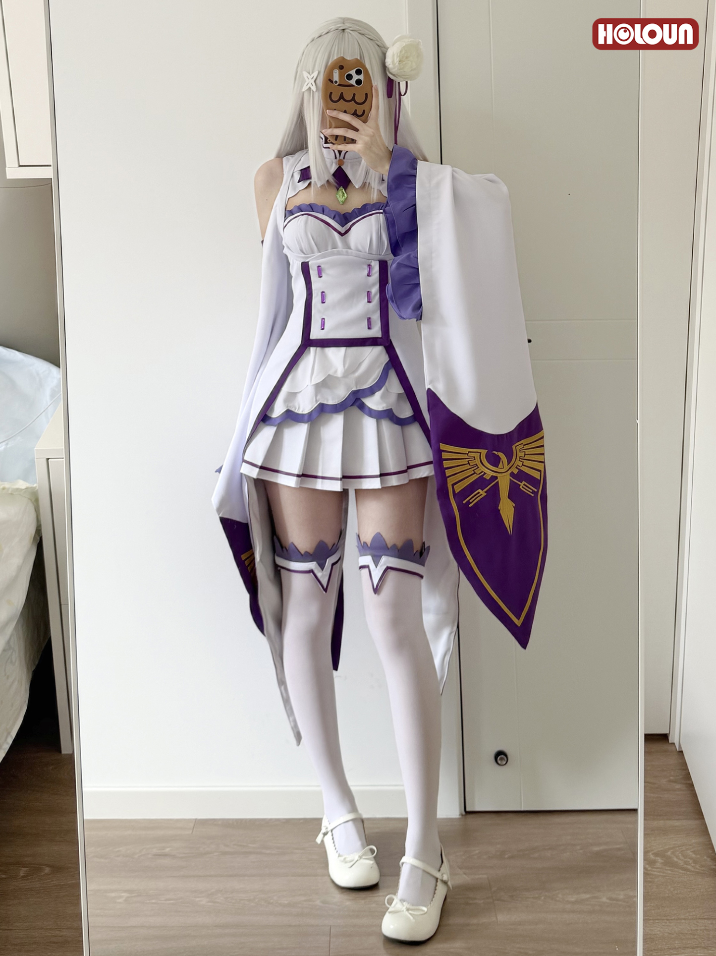 HOLOUN Emilia Cosplay Costume Wig Zero Anime Embroidery Clothes Skirt Convention Halloween Christmas Party