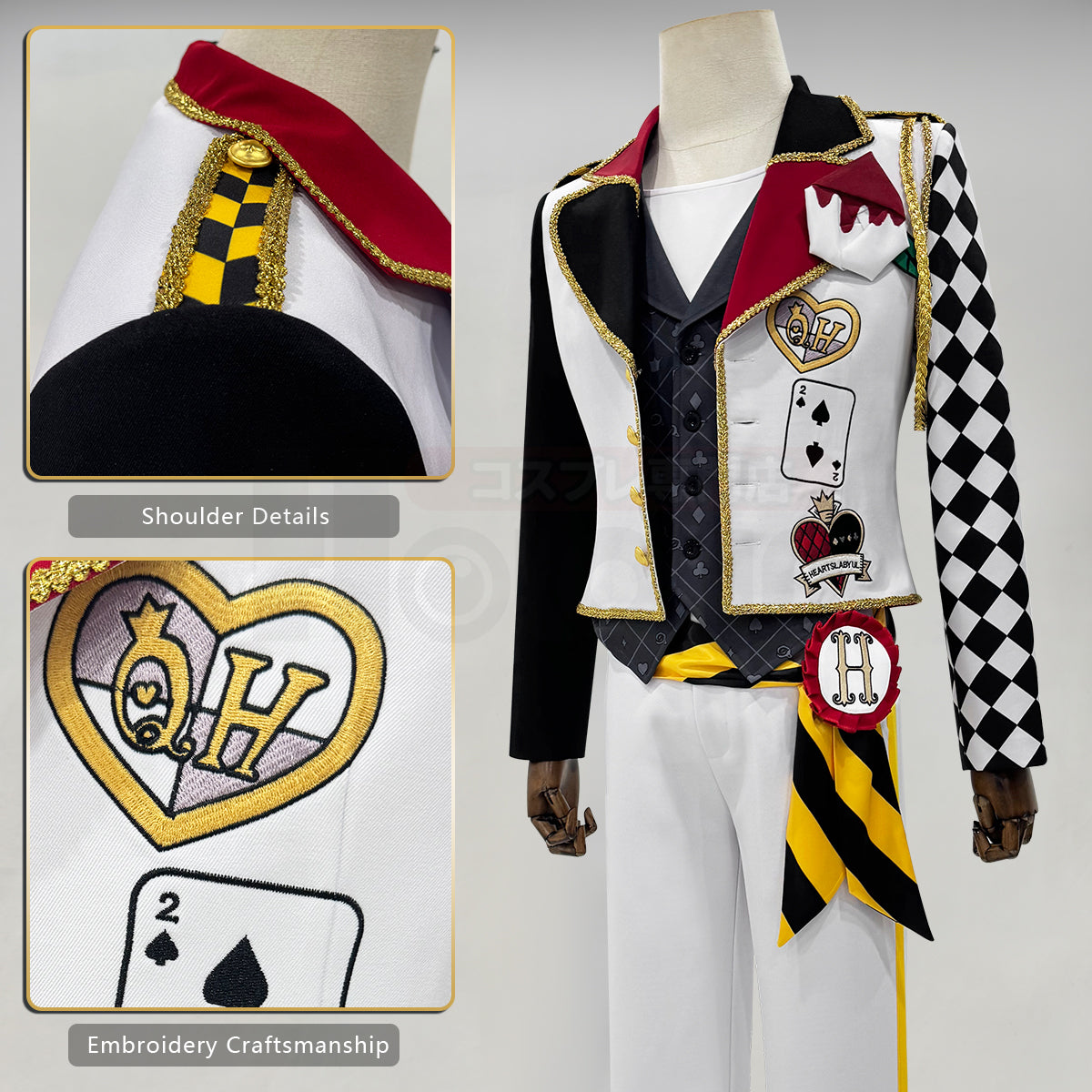 HOLOUN Twisted Game ‌Heartslabyul Cater Ace Trey Deuce Cosplay Costume Jacket Grey Red Vest Shirt Pants Convention Halloween Christmas