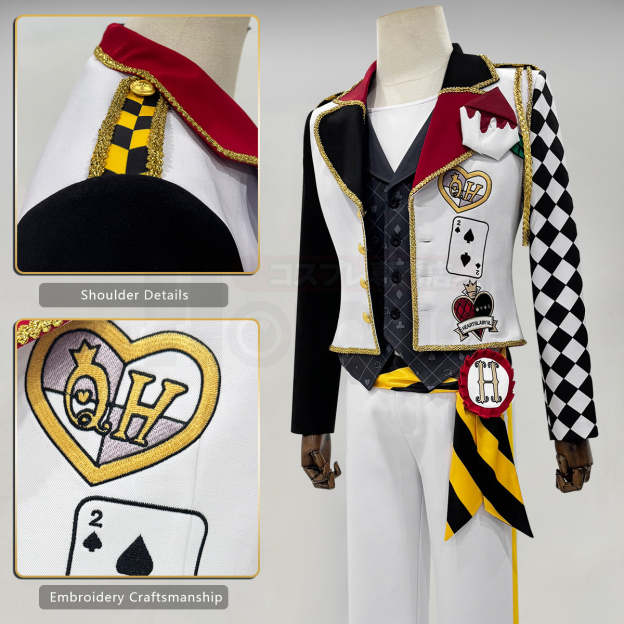 HOLOUN Twisted Game ‌Heartslabyul Cater Ace Trey Deuce Cosplay Costume Jacket Grey Red Vest Shirt Pants Convention Halloween Christmas