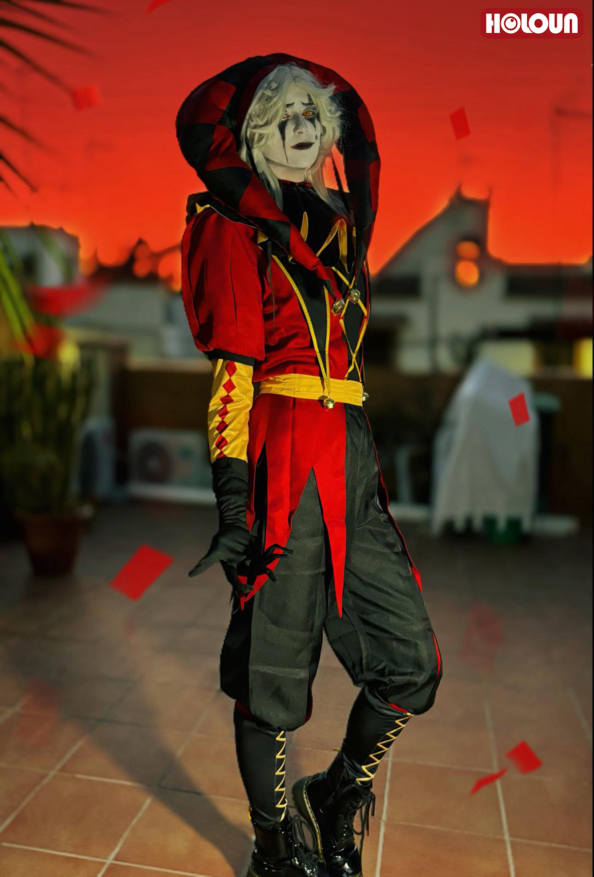 HOLOUN The Freak Circus Anime Pierrot Cosplay Costume Coat Top Pants Belt Clown Collar Clown Hat Convention Halloween Christmas