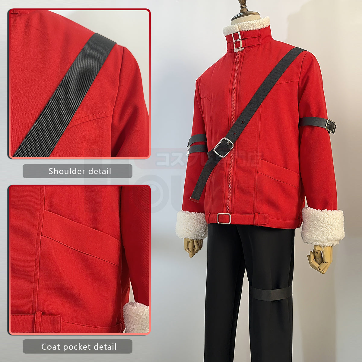 HOLOUN Frieren Beyond Journey's End Anime Stark Cosplay Costume Wig Red Winter Jacket Black Pants Halloween Christmas Convention