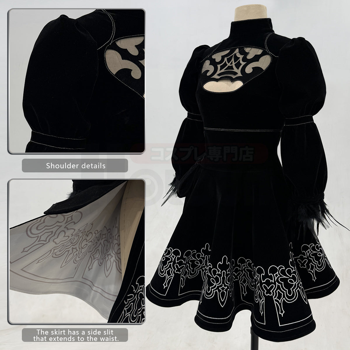 HOLOUN 2B Game Cosplay Costume Embroidery Dress Convention Halloween Christmas Eye Mask Gloves Stockings Hairband