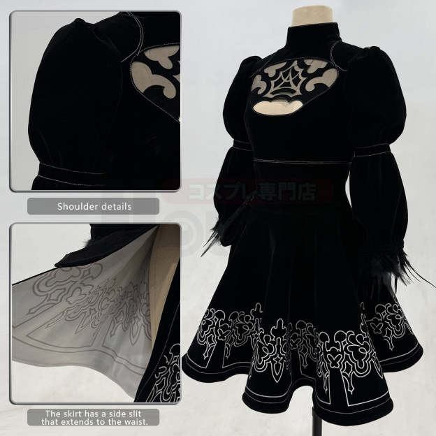 HOLOUN 2B Game Cosplay Costume Embroidery Dress Convention Halloween Christmas Eye Mask Gloves Stockings Hairband